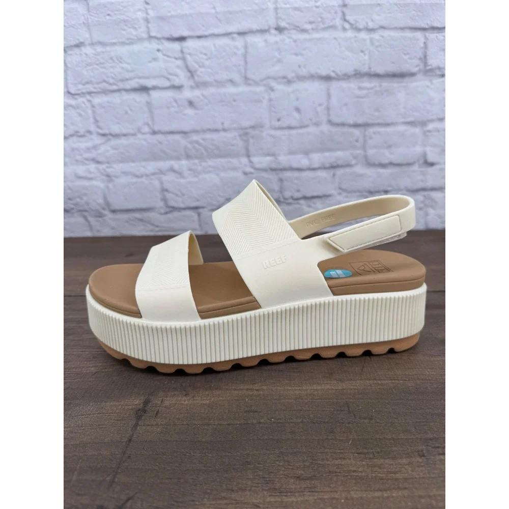 Reef Water Vista Higher Platform Sandals Women 10 Cloud White Tan Comfort NEW